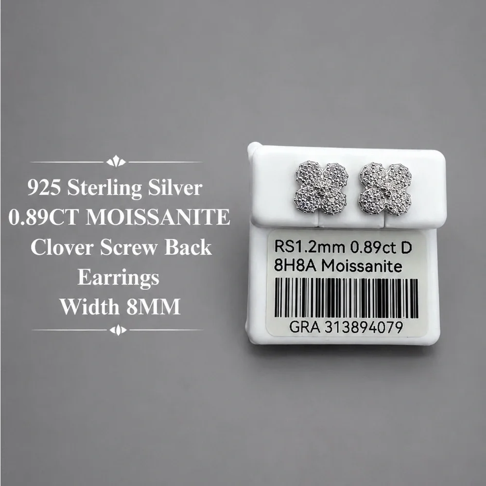 925 Sterling Silver 0.89CT MOISSANITE  Stud Earrings Screw Back unisex